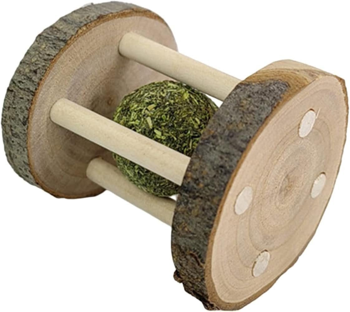 Hamster Rabbit Chew Toy Natural Wooden Play Toy, Wood Teeth Grinding Toy with Bell for Parrot, Rabbit, Chinchilla, Guinea Pig, Hamster Small Animals Toys for Pet Supplies