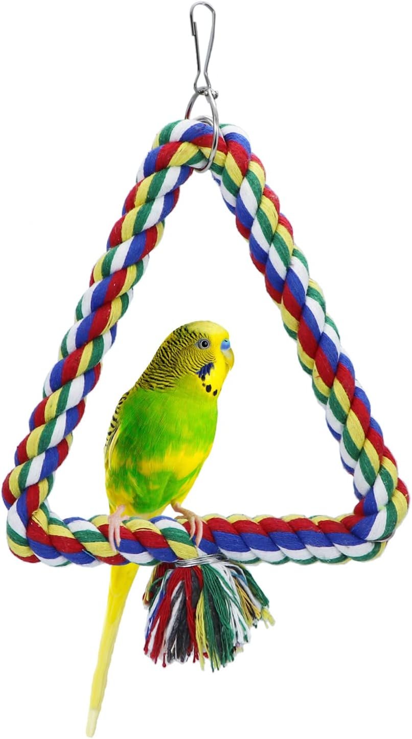 Bird Triangle Rope Swing Colorful Perch Chewing Toy for Parrots Budgie Parakeet Cockatiel Cockatoo (S)