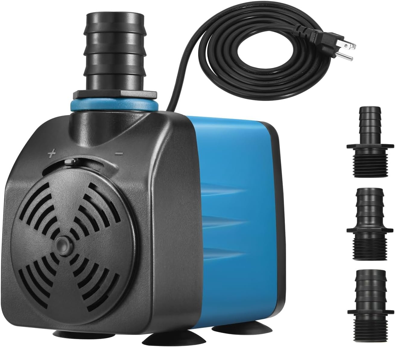 TONGCHANT Adjustable Flow Submersible Pump, 480GPH & 8.2ft Lift | 35W Fountain Pump for Pond Fish Tank & Aquarium, 3 Nozzles(1/2″, 5/8″ & 3/4″), Fish Safe & Ultra Quiet Operation, ETL Listed