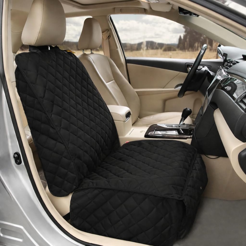 Bark Lover Deluxe Dog Seat Cover for Front Seat-More Durable Spill-Resistant Front Seat Protector, High Heat Resistant and Nonslip Front Seat Cover for Dogs Kids, Universal Size (Black,1 Pack)