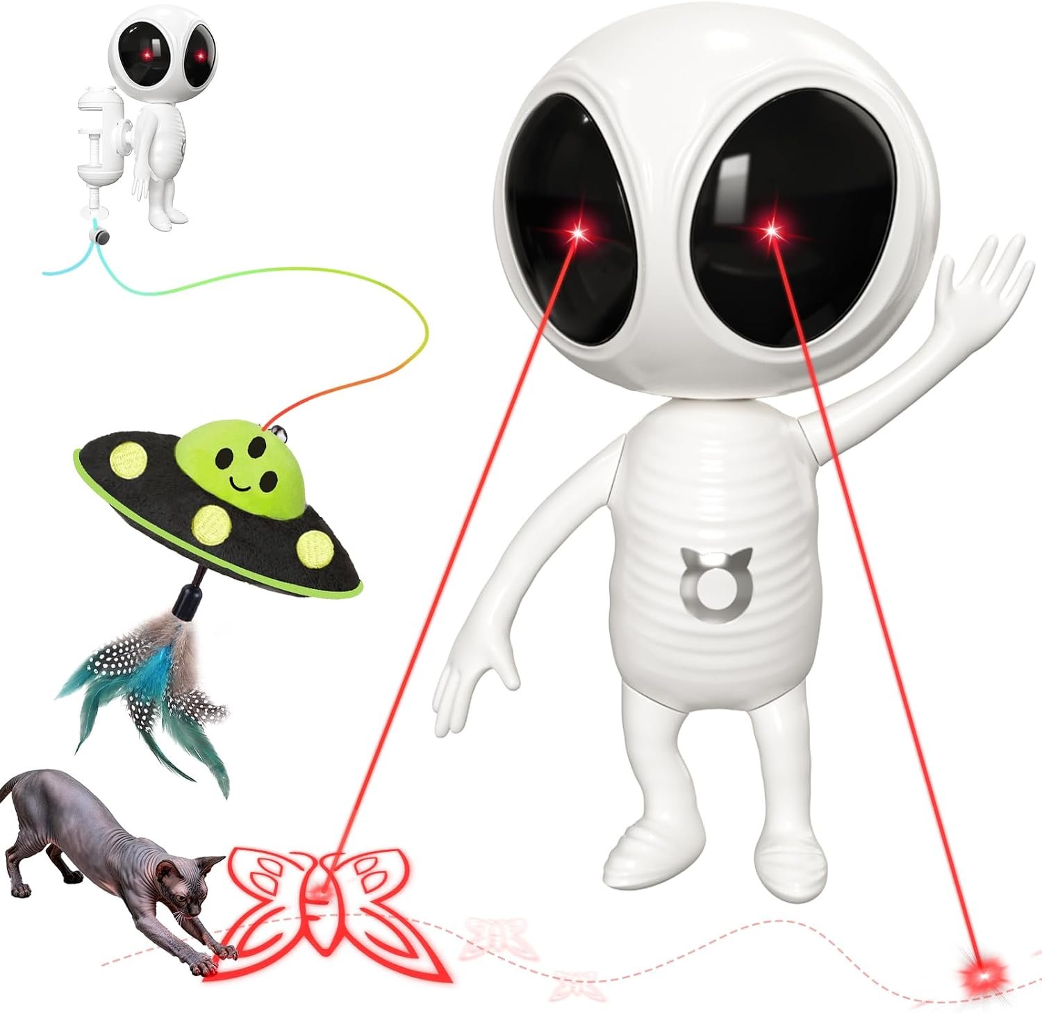 ORSDA Laser Cat Toys for Indoor Cats, 2 in 1 Interactive Automatic Dual Laser & Catnip UFO Dangler for Kitten Toys, Truly Random Trajectory Radar Motion-Activated, Rechargeable 4 Modes, Clamp Design