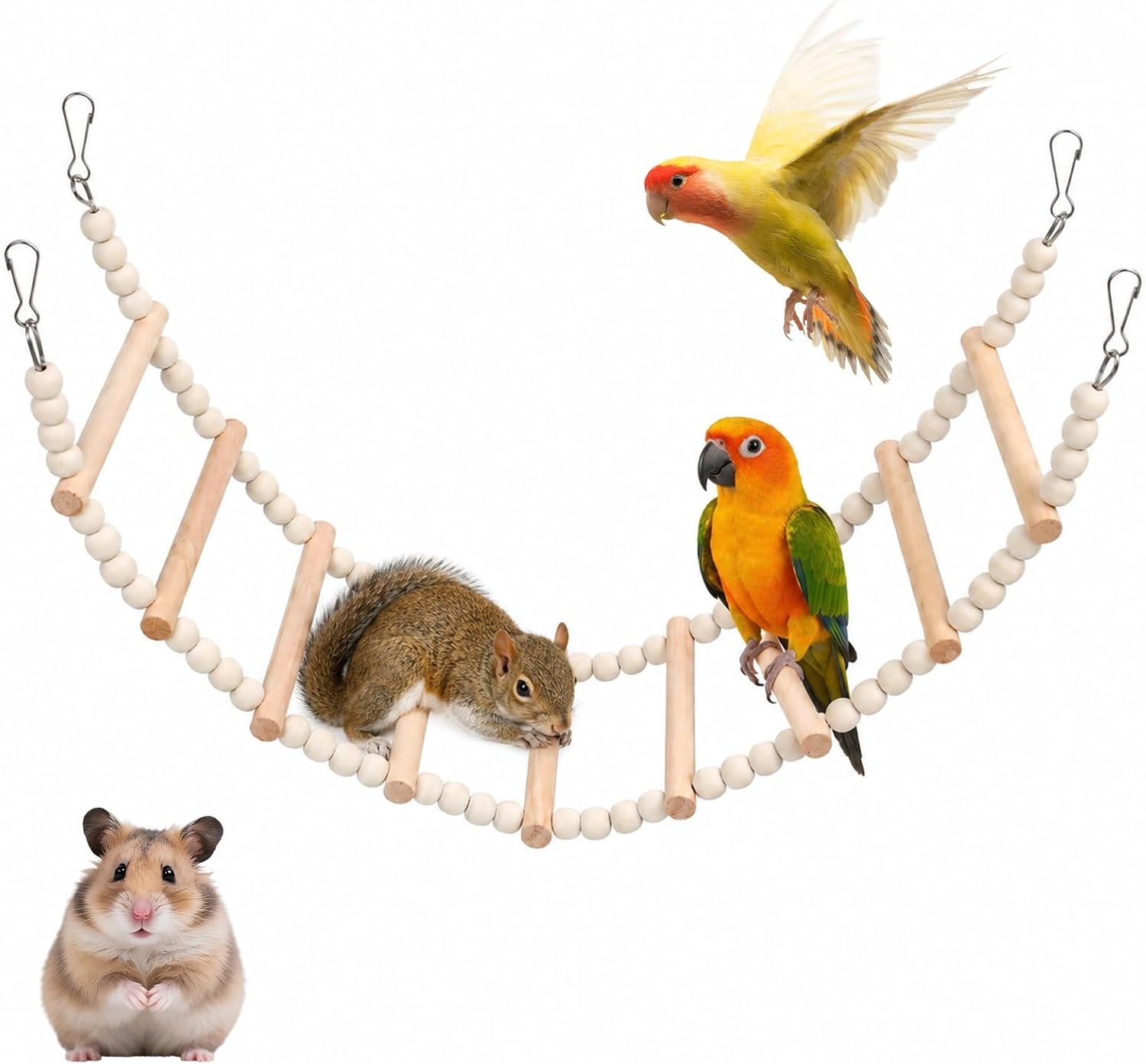 Bird Ladder Bridge, 4.52 X 24.4 Inch Natural Wooden Hamster Ladder Bridge Birds Hamster Climbing & Swing Toy, Bird Cage Ladders Cage Accessories for Birds Rats Parrots Squirrel Cockatiels