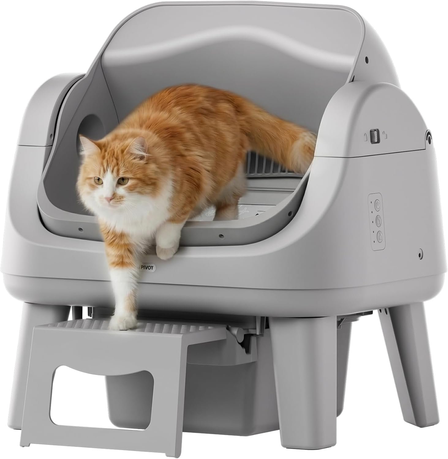 PetPivot Open Top Self Cleaning Cat Litter Box, Automatic Litter Box with 7 Pairs of Safety Sensors, Anti-Pinch Protection and Easy Access Step for Senior Cats, Dark Grey