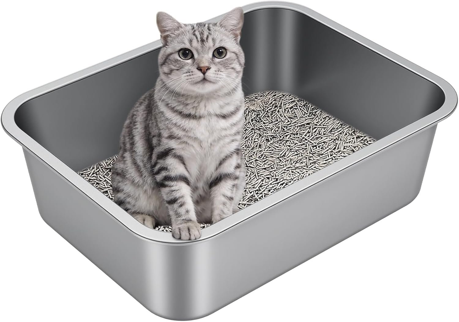 Stainless Steel High Sided Cat Litter Box | Sturdy Metal, Odor-free, Cat Litter Non-stick and Easy to Clean, Ideal for Indoor Cats, Kittens and Multicat Houses