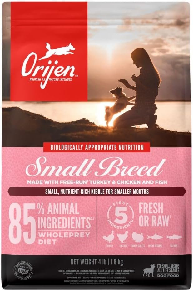 ORIJEN Grain Free WHOLEPREY Dry Dog Food Small Breed Recipe 4lb. Bag | 85% Fresh or Raw Ingredients, Grain Free, High Protein, Made in the USA, Nourishing Organs, No Corn, Soy or Wheat