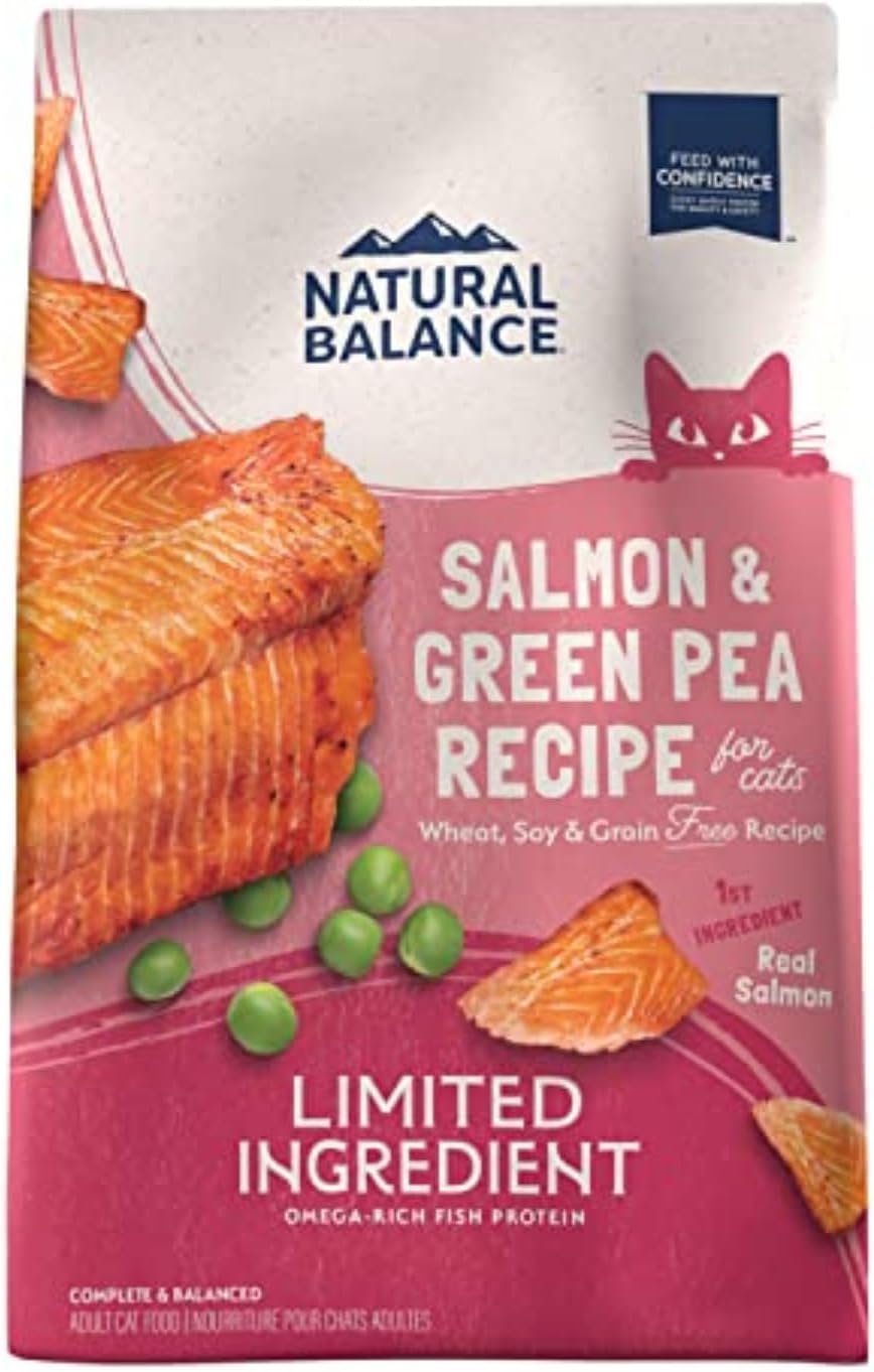 Natural Balance Limited Ingredient Adult Grain-Free Dry Cat Food – Balanced Nutrition – Soy-Free, Corn-Free Limited Ingredient Formula – 10 lb – Salmon & Green Pea Recipe