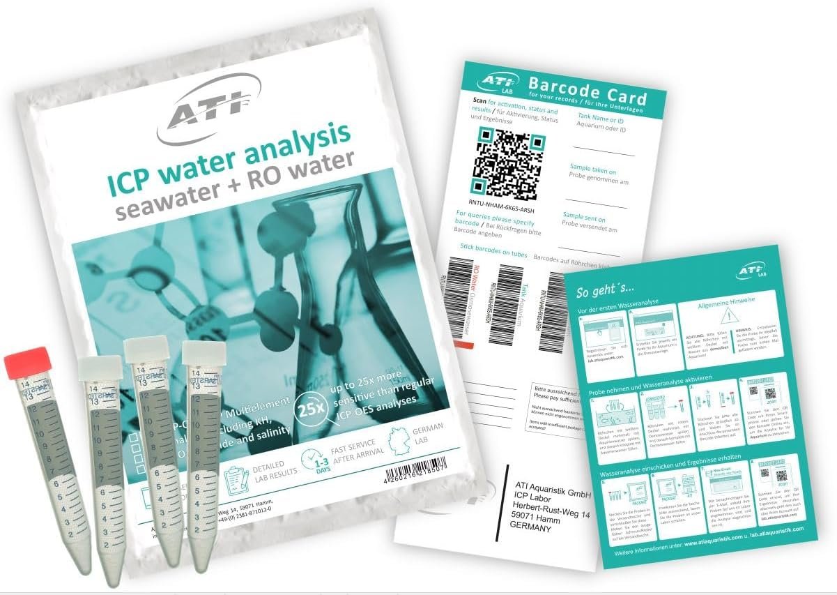ATI ICP Lab Analysis Pro for Reef Aquariums – Old Version – Advanced Water Testing with RO Water Analysis – Nitrate, KH & Fluoride – 1 Test Kit