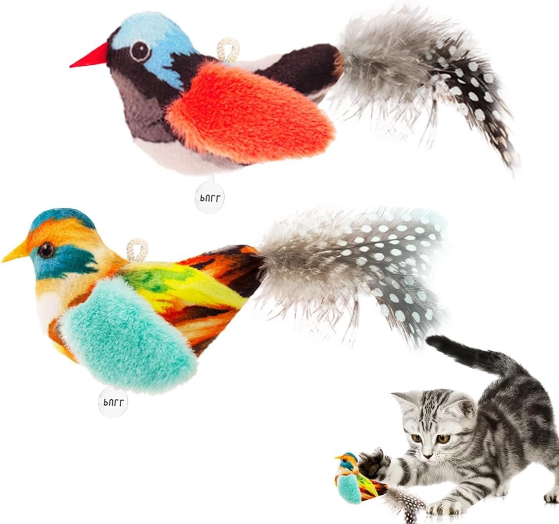 Catnip Cat Toys Satisfy Cat’s Natural Hunting Instintion for Indoors Cats Feather Toys Interactive with Lifelike Chirp Sound Chirping Bird Kitten Toy (2 Pack)