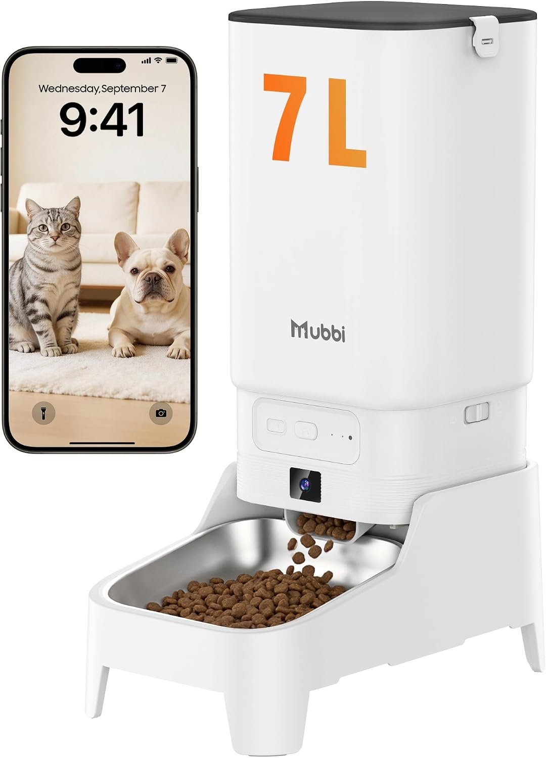 Automatic Cat Feeder with Camera – 7L/29 Cups Auto Dog Feeder with Large Food Tray & 1080P Night Vision, Elevated Bowl, 2-Way Audio, 10s Voice Recording, 5G WiFi Timed Cat Food Dispenser, 1-15 Meals