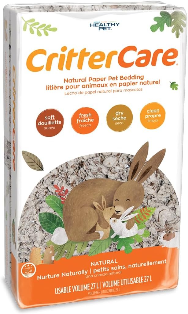 CritterCare Natural Paper Small Pet Animal Bedding – Odor Control, Unscented, 99% Dust Free, Super Absorbent, Natural, 27L, Great for Rabbits, Guinea Pigs, Hamsters, Gerbils, Mice, Rats