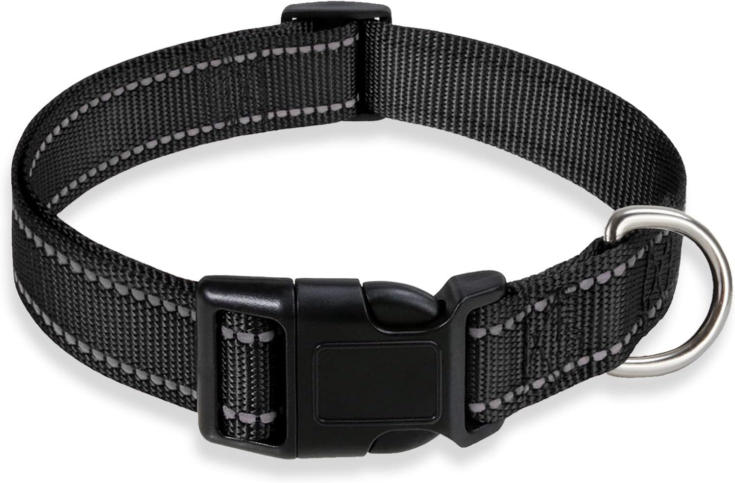Reflective Dog Collar with Buckle Adjustable Safety Nylon Collars for Small Medium Large Dogs, Black S | Breathable, No Chafing on Walks and Outdoor Hikes, Metal D-Ring, Night Safety