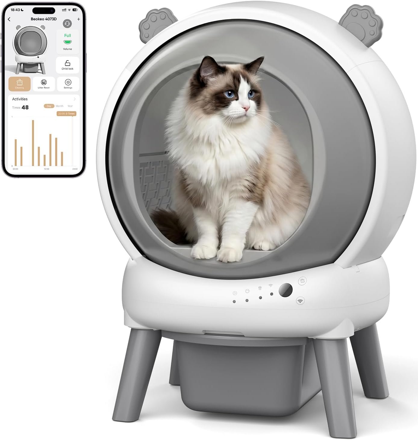 Self Cleaning Litter Box for Multiple Cats, 15L Large Automatic Litter Box with Smart APP Control, 35dB Ultra-Quiet Self-Cleaning Cat Litter Box, Dual Safety Infrared Sensors, Smell-Free, Gray-A