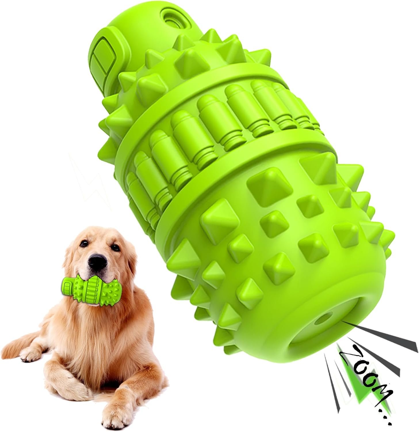 PIFFZEDO Natural Rubber Squeaky Dog Chew Toy for Large Aggressive Chewers | Indestructible large squeak toy, tough chew toy for power chewers, birthday gift, cleans tartar, green large size