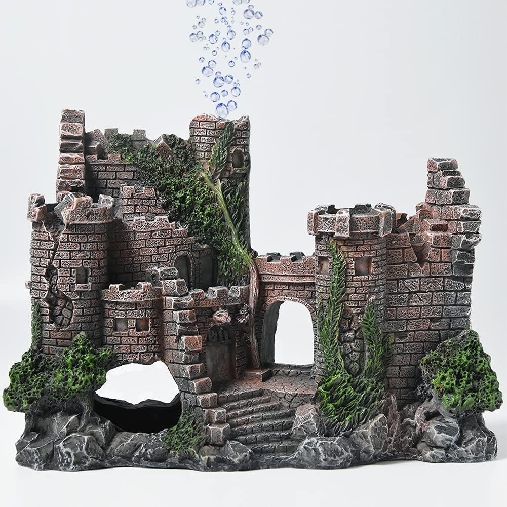 Aquarium Decorations- Castle Fish Tank Bubbler Decorations for Aquatic Pets to Breed Play and Rest Fish Decorations for Tank