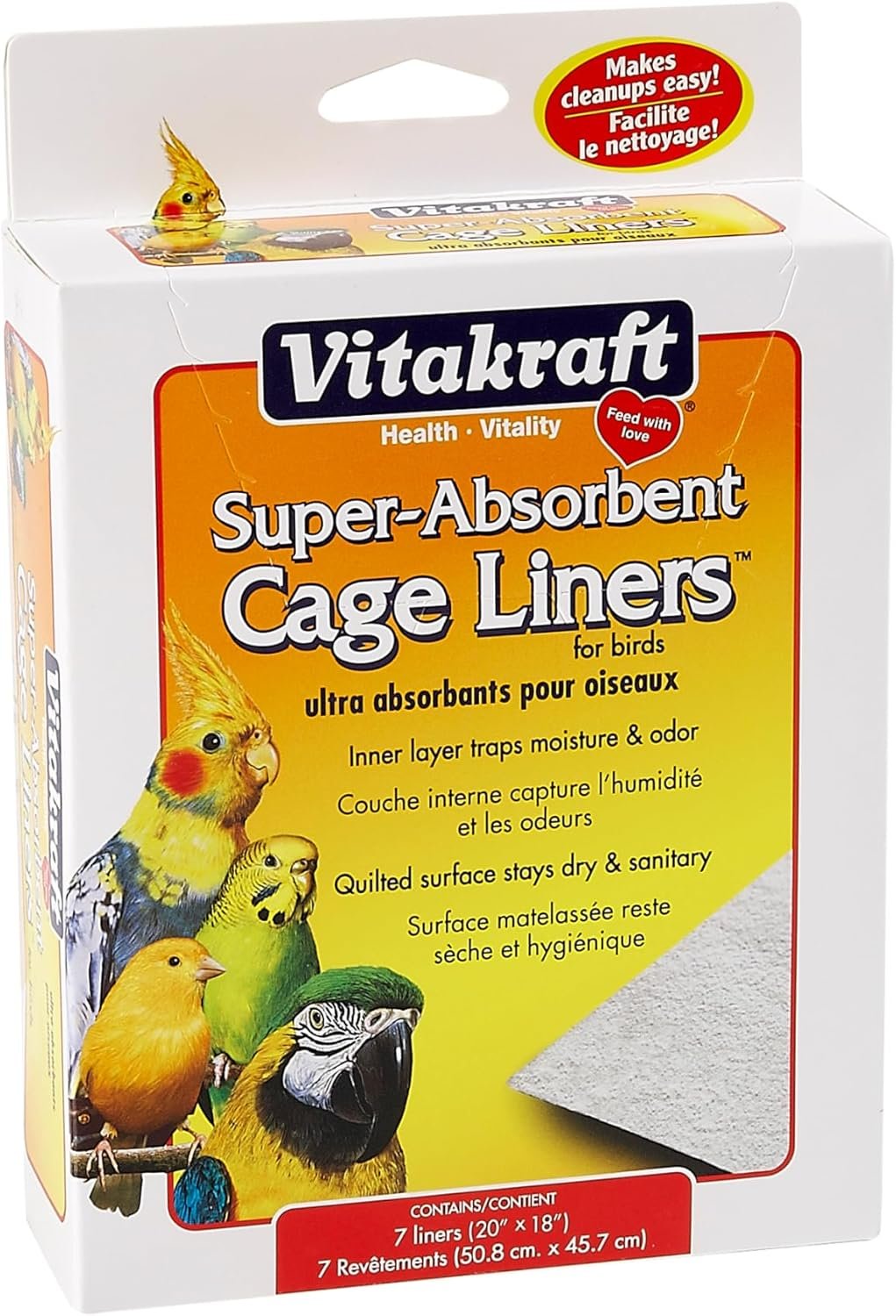 Vitakraft Cage Liners for Birds – For Parrot, Parakeet, Conure, and Cockatiel Cages White 20″ X 18″ 7 Count, Premium Absorbent Liner