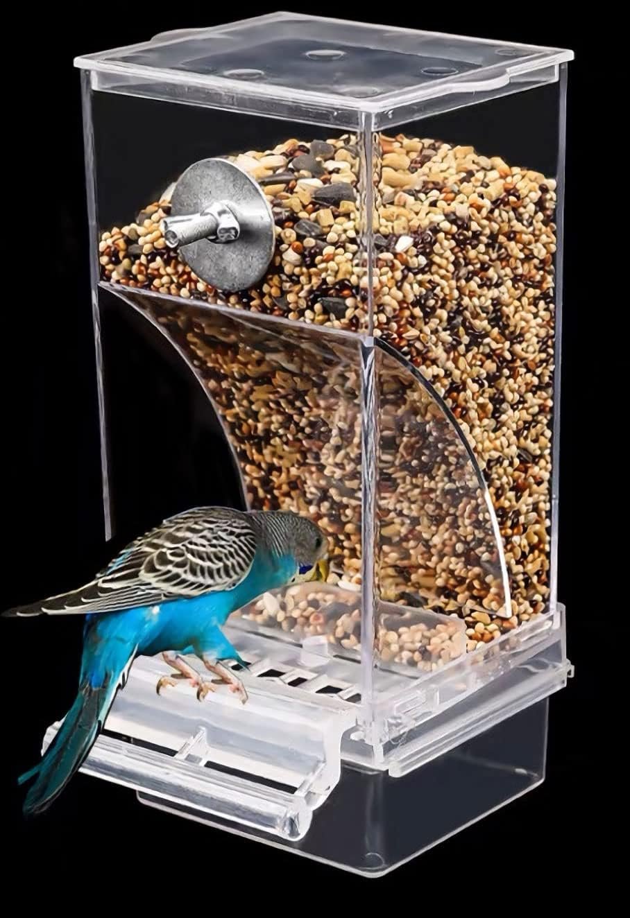 Bird Parrot Feeders,No Mess Bird Feeder for Cage,Automatic Acrylic Parakeet Feeder Cage Accessories for Small Birds Parrot Parakeets Canary Cockatiel Finch(Transparent)