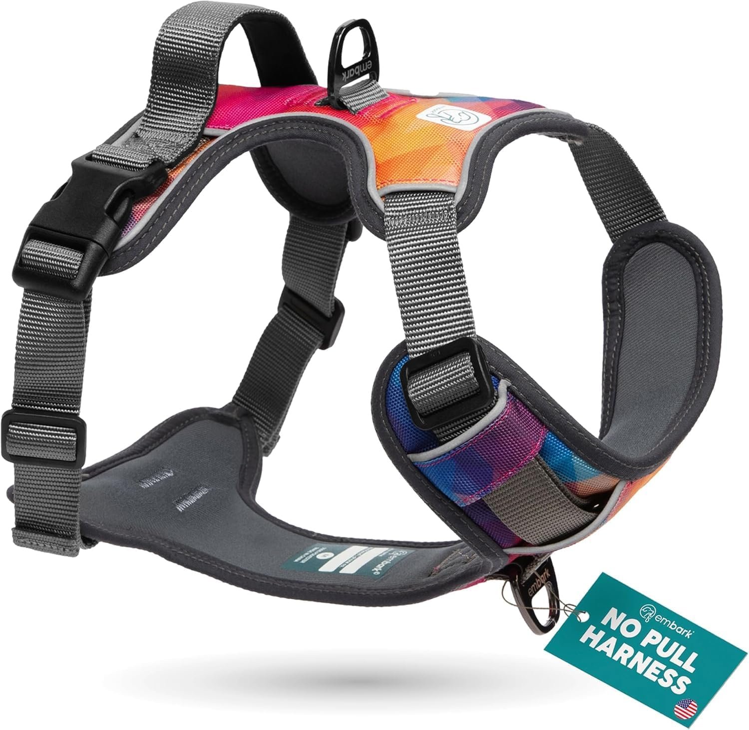 Embark No Pull Dog Harness, Reflective Adjustable Training Vest, No Choke | Adjustable straps fit all dog breeds with sturdy hooks; 360° reflective trim, soft padded Harness Design for All Dogs
