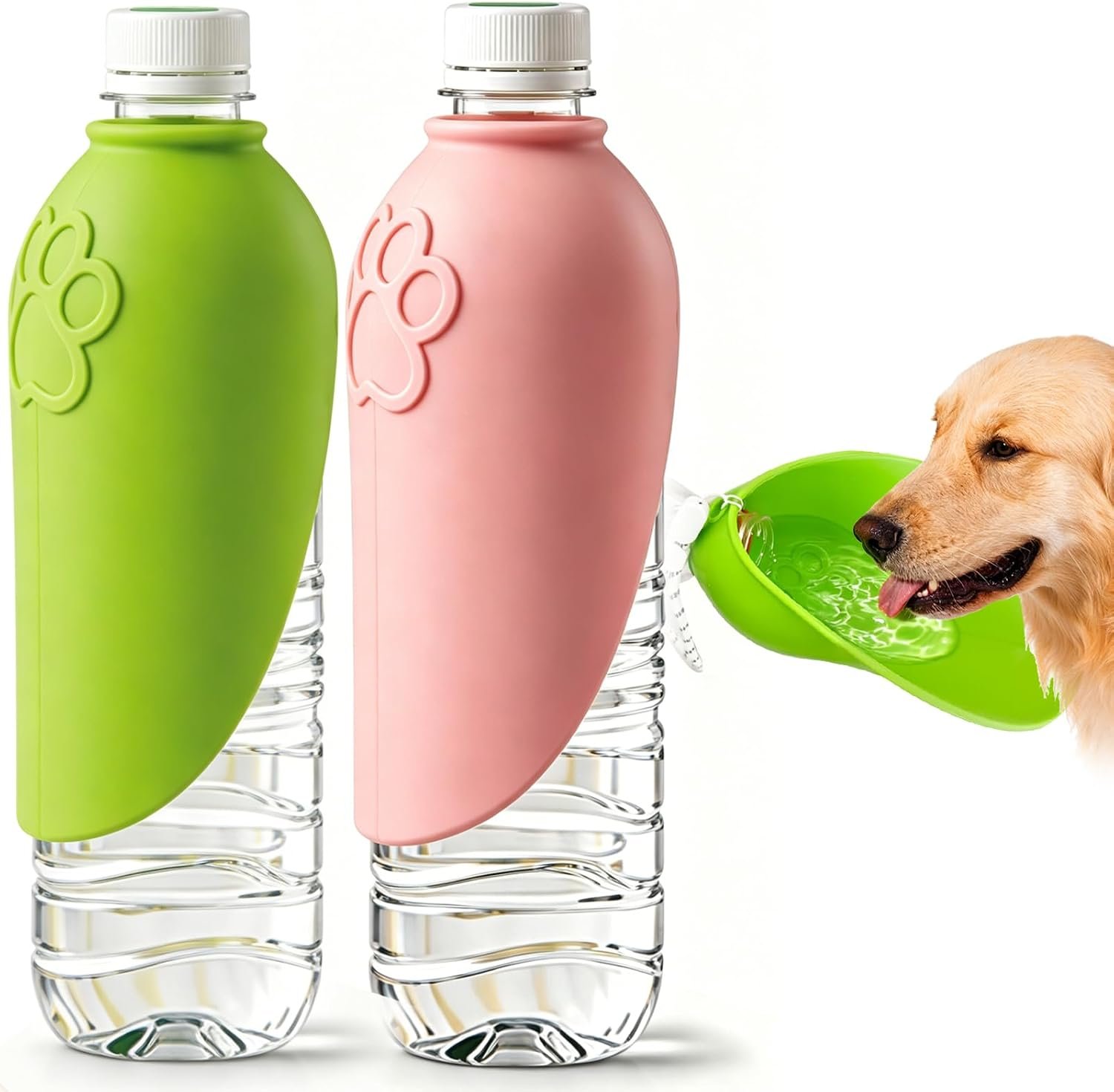 2pcs Portable Dog Water Bottle Attachment, Slip-on Pet Water Bowl for Walks | Silicone Dog Drink Dispenser, Fits Openings 26mm+ Water Bottles, Ideal For Daily Hiking & Travel, Quick Rinse & Easy Setup