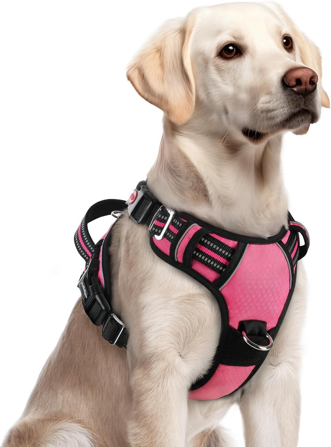 rabbitgoo Dog Harness for Large, No Pull 3 Buckles Easy On & Off | Soft Padded, Walking with Control Handle, Adjustable and Reflective, Pink, Large