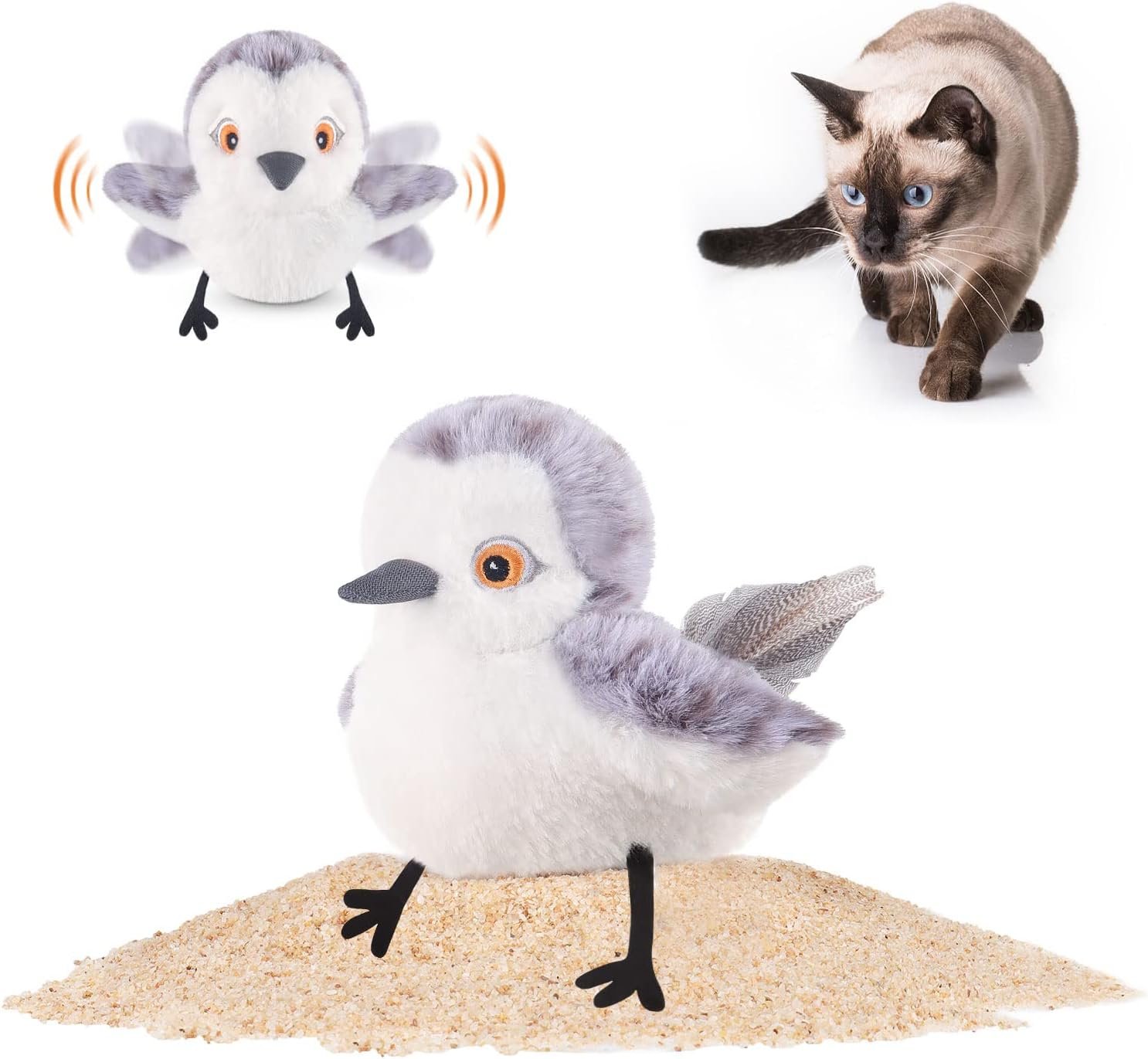 Potaroma Cat Toys Flapping Bird (No Flying), Lifelike Sandpiper Chirp Tweet, Rechargeable Touch Activated Kitten Toy Interactive Cat Exercise Toys for All Breeds Cat Kicker Catnip Toys 4.0″ | Lifelike Sandpiper Chirp, Touch Activated, Rechargeable Kitten Kitty Exercise Catnip Kicker for All Breeds 4.0 Inches