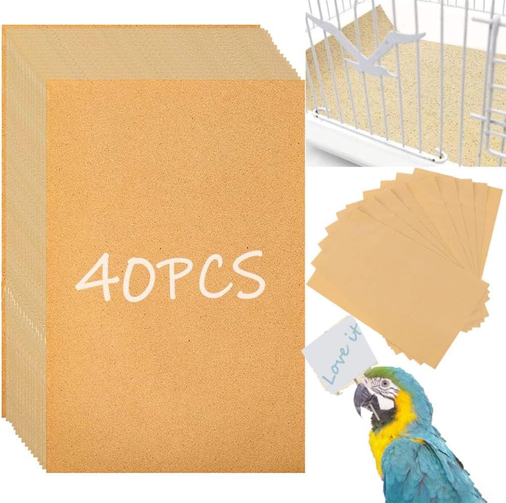 40PCS Gravel Liner Paper for Bird Cage,11×17 In Bird cage Liner Paper-Gravel Paper Special for Bird Cage in Sea Sand,Parrot Cage Sandpapers Cushion Pad Pet Bedding Accessories (40PCS 11 x 17 Inch)