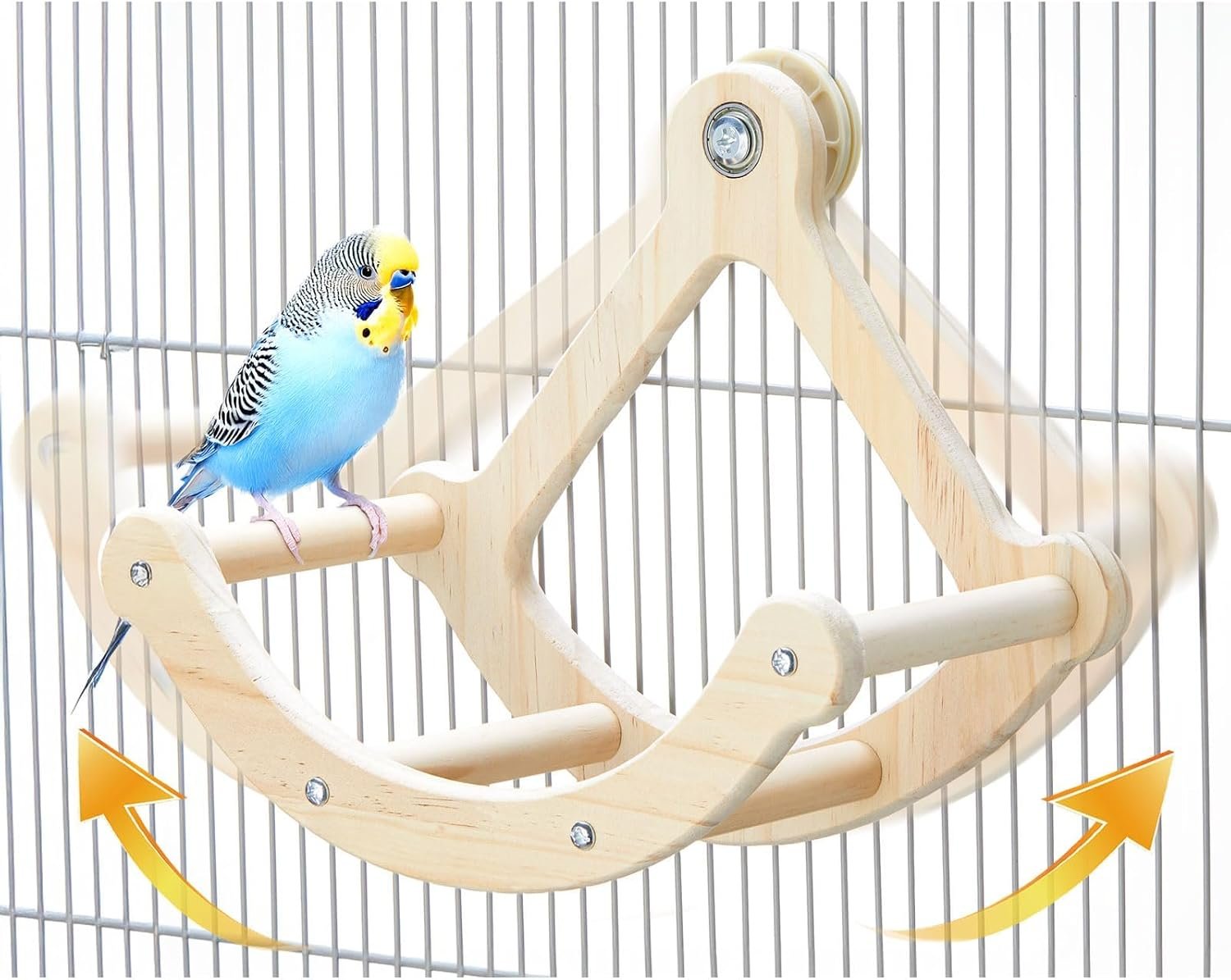 Bird Perch Toy, Wooden Interactive Rocking Parakeet Toys and Perches | Exercise Wheel Cockatiel Toys, Intelligence Puzzle Birds Enrichment Toy for Parrot, Bird Cage Accessories for Budgies Conure