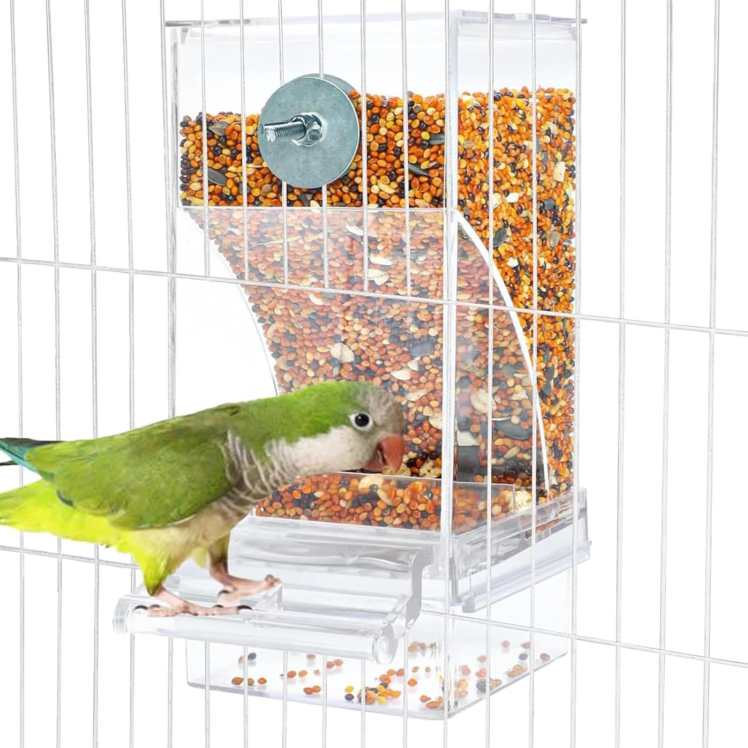 Automatic Bird Cage Feeder No Mess Parakeet Feeder Seed Food Container Feeding Station Cage Accessories for Small Birds Parrot Canary Lovebirds(Transparent)