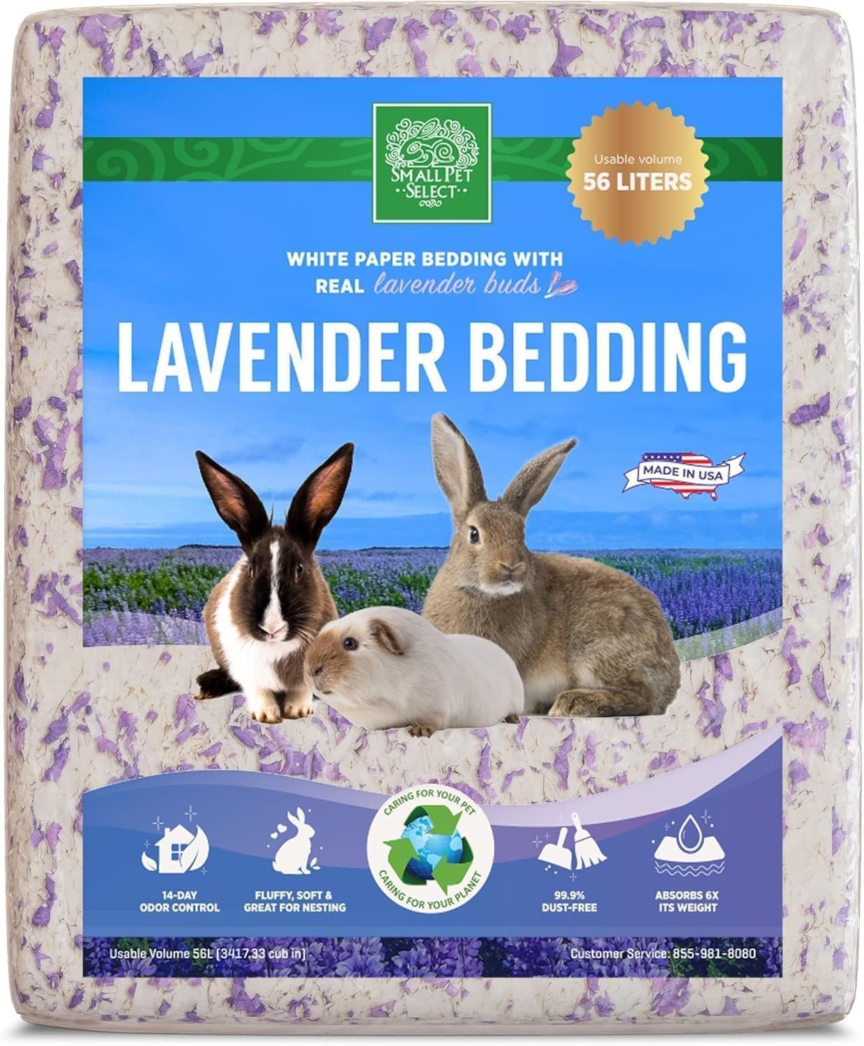 Small Pet Select Lavender Paper Bedding, Odor Control, 56 L | With Real Lavender, Soft Absorbent Bedding, Made in USA, For Guinea Pigs, Rabbits, Hamsters & Small Pets