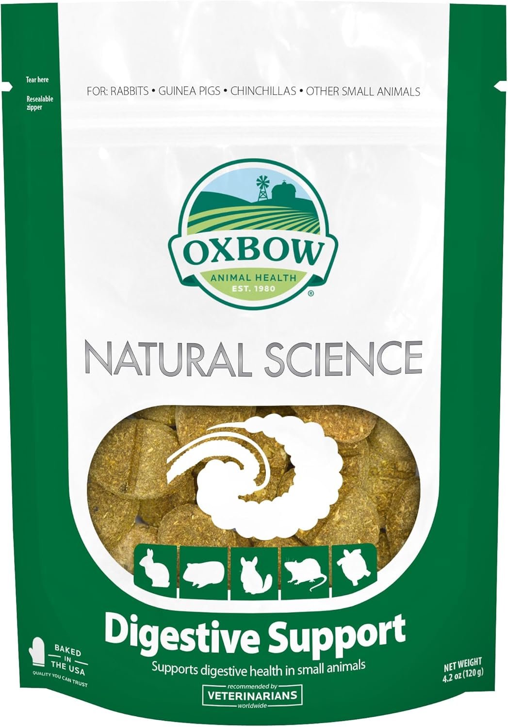 Oxbow Digestive Support Rabbit & Guinea Pig Supplement, Timothy Hay, 4.2 oz | Digestive Support, Timothy Hay, Rabbits, Guinea Pigs, Supplement, Chicory Root, Ginger Root, Chamomile, Healthy Digestion