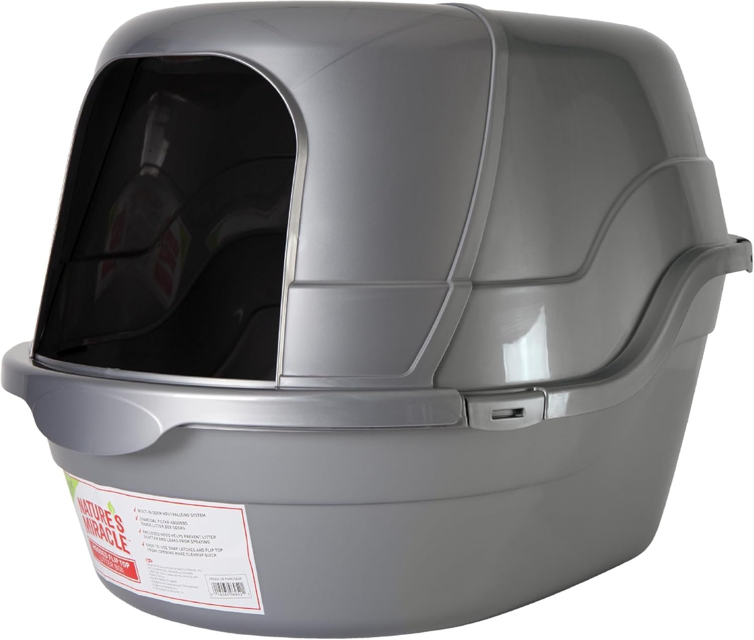 Nature’s Miracle Hooded Flip Top Cat Litter Box with Charcoal Filter | Easy to Clean With Flip Top & Simple Latches, Charcoal Filter Absorbs Odor, Non-Stick Surface Prevents Litter Build-Up