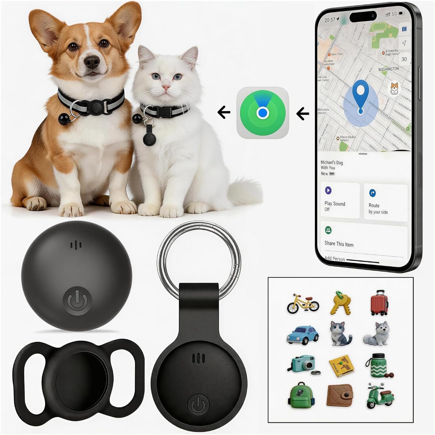 GPS Tracker for Dogs, Smart Collar with Real-Time Location – Pet Location Tracker with Holder, No Monthly Fee/No SIM Card, Works with iOS Find My【Apple MFi Certified】 ﻿, Ultra-Slim, IP68 Waterproof