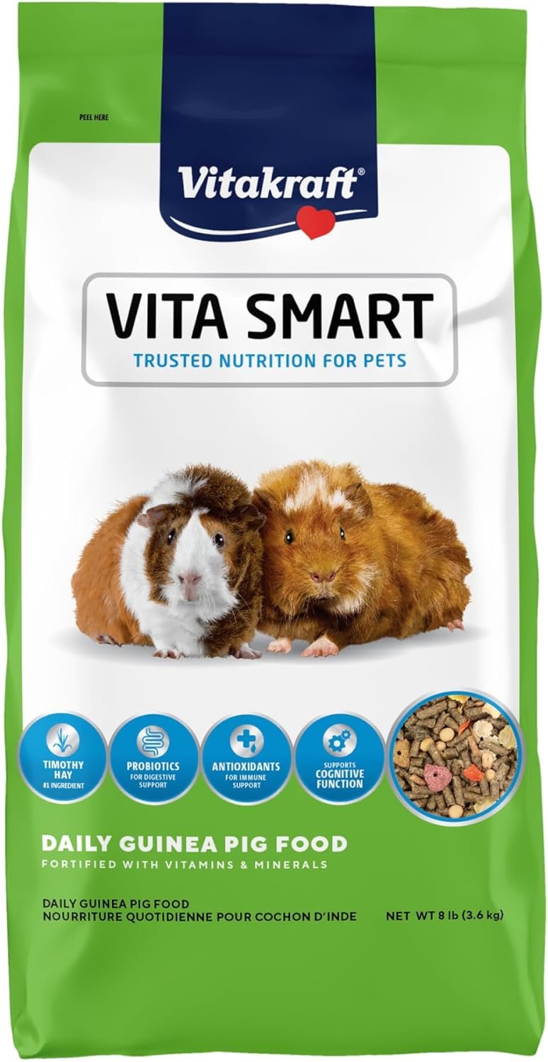 Vitakraft Vita Smart Guinea Pig Food – Complete Nutrition – Premium Fortified Blend with Timothy Hay for Guinea Pigs, 8 Pound (Pack of 1)