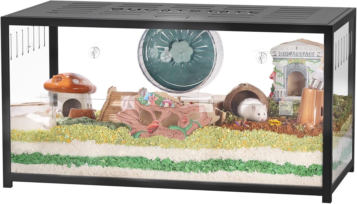 BUCATSTATE Hamster Cage 2.0, Large Hamster Enclosure (39in, Black) | Stackable 5.4 ft² Large Habitats with Deep Beddiing Base, Sturdy Aluminum Frame, Front and Top Access, Easy Assemble
