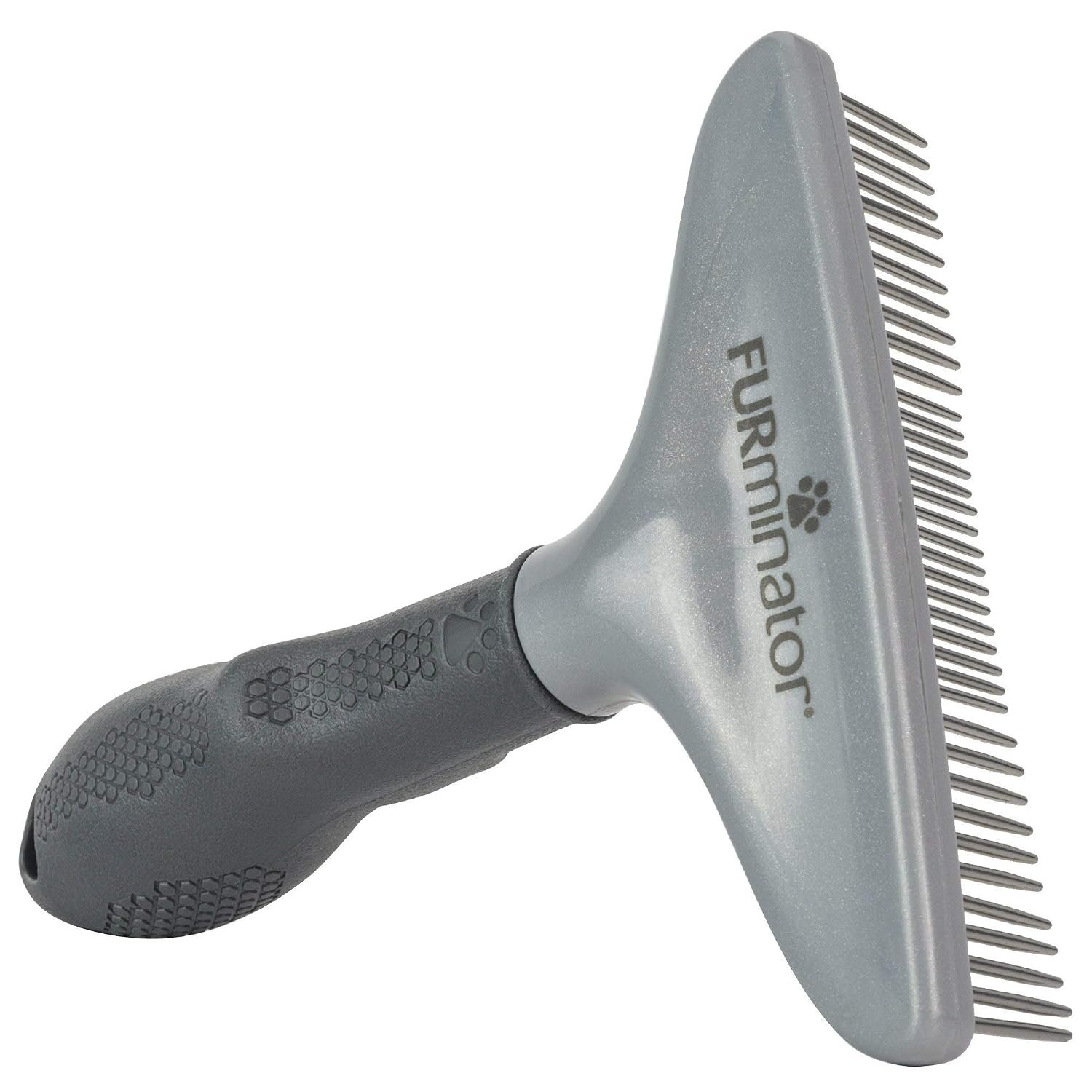 FURminator Dog/Cat Grooming Rake, Grooming Tool, Removes Loose Hair and Tangles, Gray | Removes Loose Hair & Tangles, Rotating Metal Teeth Help Prevent Mats, Use Daily To Maintain a Healthy Coat