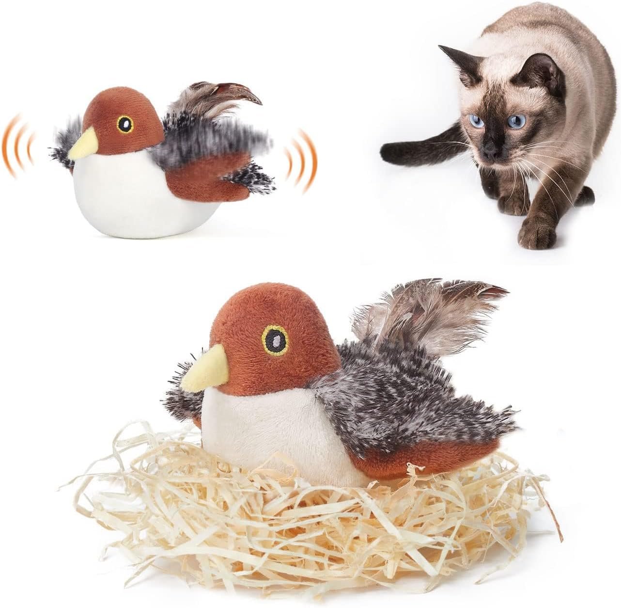 Potaroma Cat Toys Rechargeable Flapping Bird Sparrow, Lifelike Chirp Tweet, Touch Activated Kitten Toy Interactive Cat Exercise Toys for All Breeds Cat Kicker Catnip Toys 4.0 Inches | Touch Activated, Interactive Kitten Exercise for All Breeds with Catnip, 4.0 Inches
