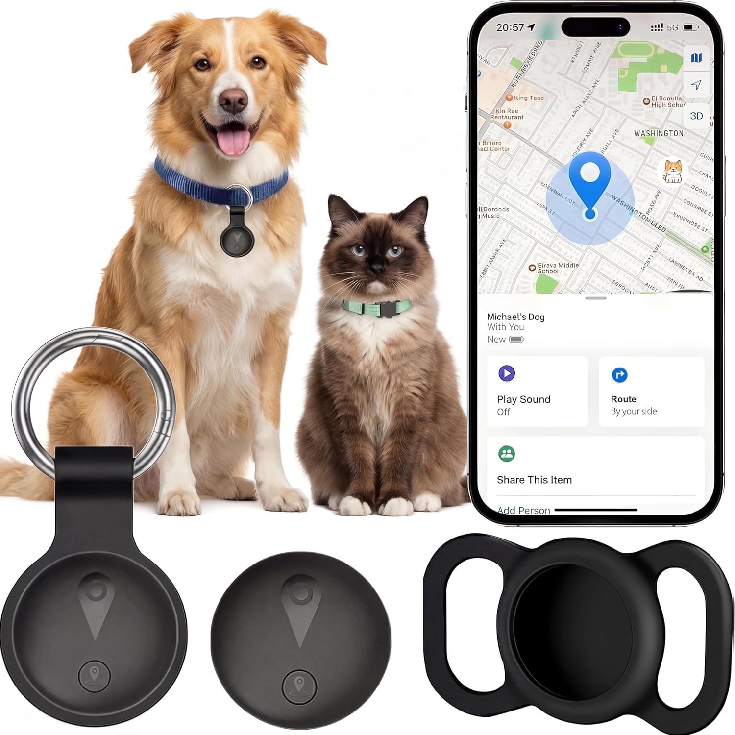 Nilone GPS Tracker for Dogs, Smart Collar with Real-Time Location | Pet Location Tracker with Holder, No Monthly Fee / No SIM Card, Works with iOS Find My, Ultra-Slim, IP68 Waterproof