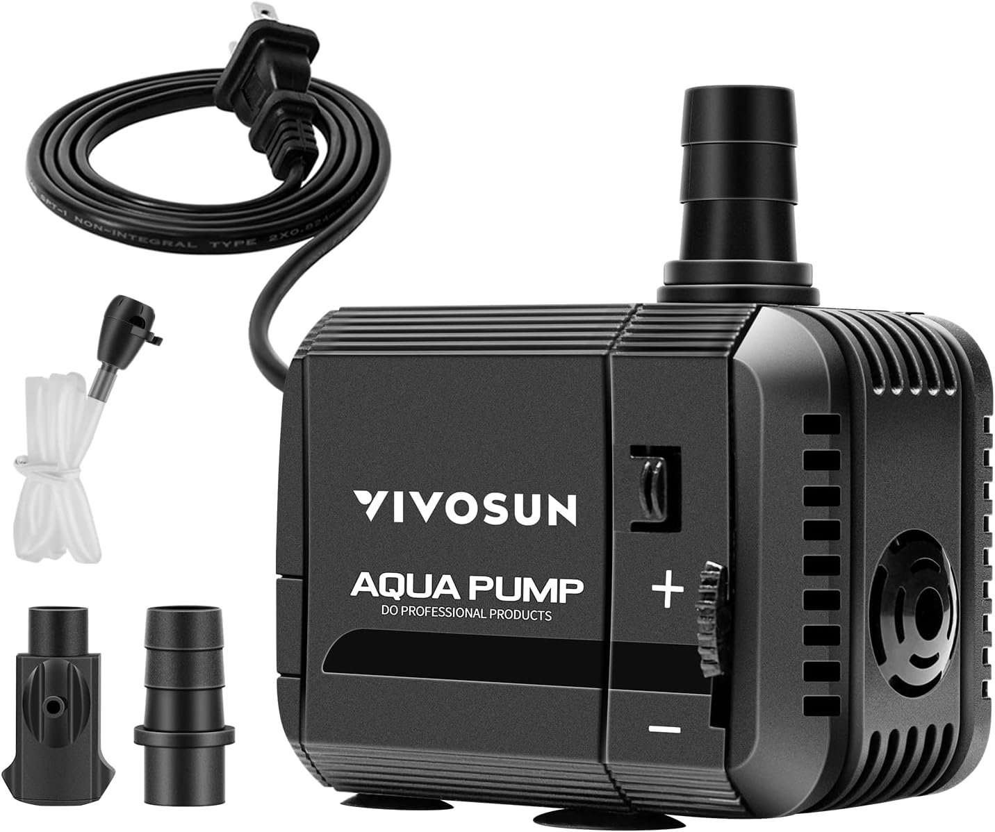 VIVOSUN 130GPH Submersible Fountain Water Pump for Pond, Aquarium, Statuary | 500L/H, 6W, Ultra Quiet Water Pump with 2.6ft High Lift and 5ft Power Cord, 2 Nozzles for Hydroponics, Fish Tank, Black