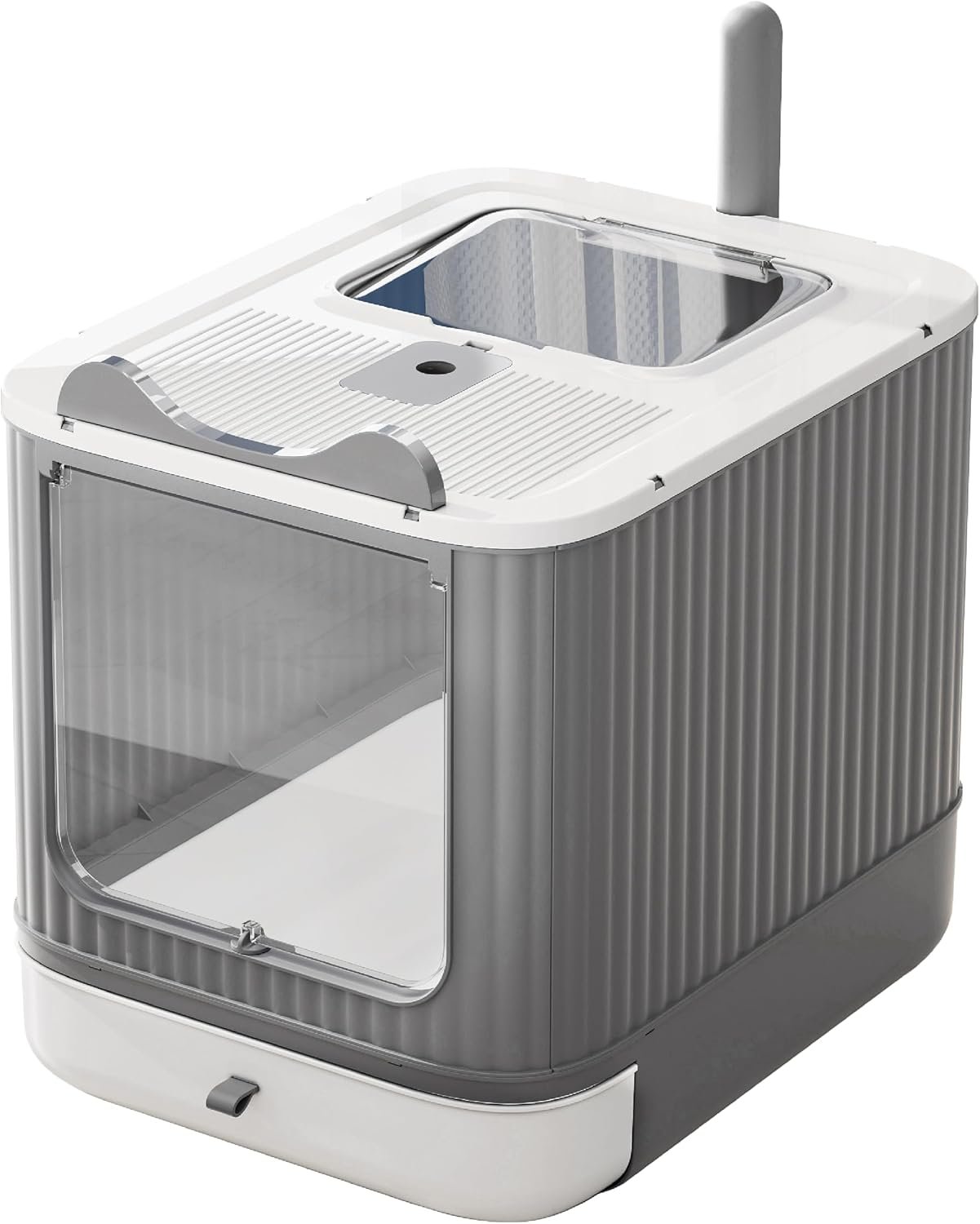 Covered Cat Litter Box with Lid for Kitten to Medium, Grey-White | LCZLBRRD, Covered Enclosure, Anti-Splashing, Easy to Clean and Assemble, 3 Modes For Kitten to Medium, Odor-Free