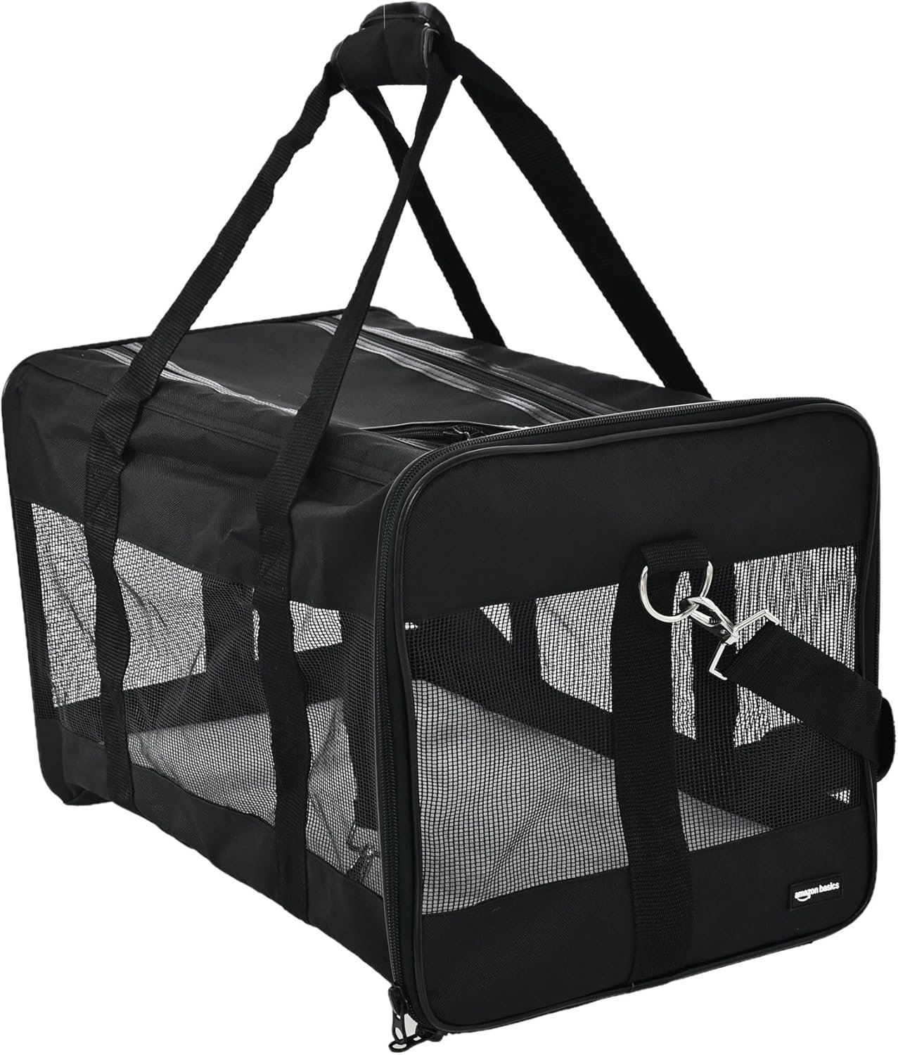 Amazon Basics Airline Approved Soft-Sided Mesh Pet Travel Carrier with Shoulder Strap, Portable, Washable Removable Fleece Pad for Dog, Cat, up to 16 pounds, 16.5″ L x 10.6″ W x 11″ H, Black