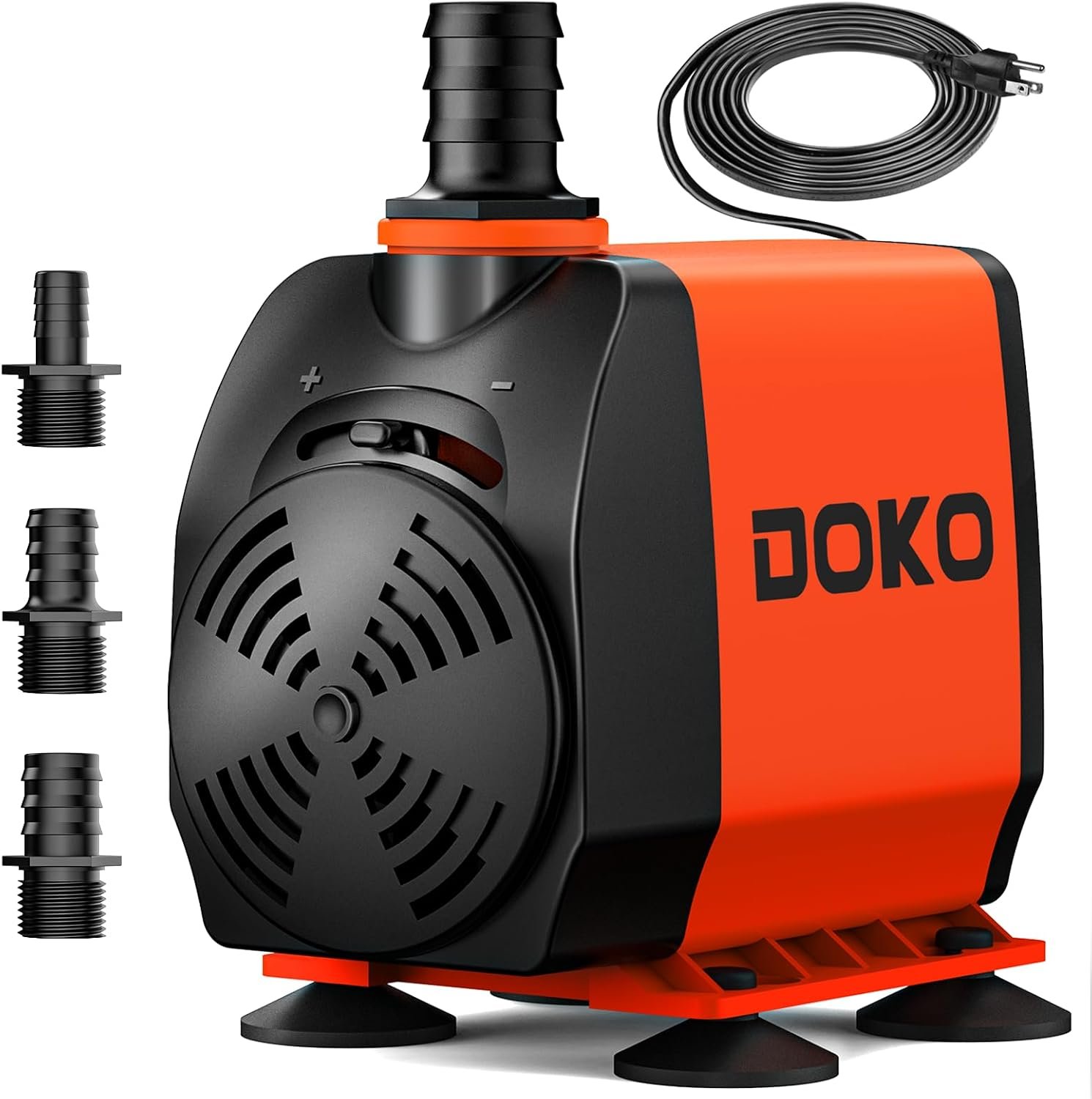DOKO 800GPH Submersible Water Fountain Pump for Pond, Aquarium, Hydroponic | 3000L/H 60W Ultra Quiet Water Pump with 10ft Lift, Adjustable Flow, 6FT Power Cord & 3 Nozzles for Waterfall, Statuary