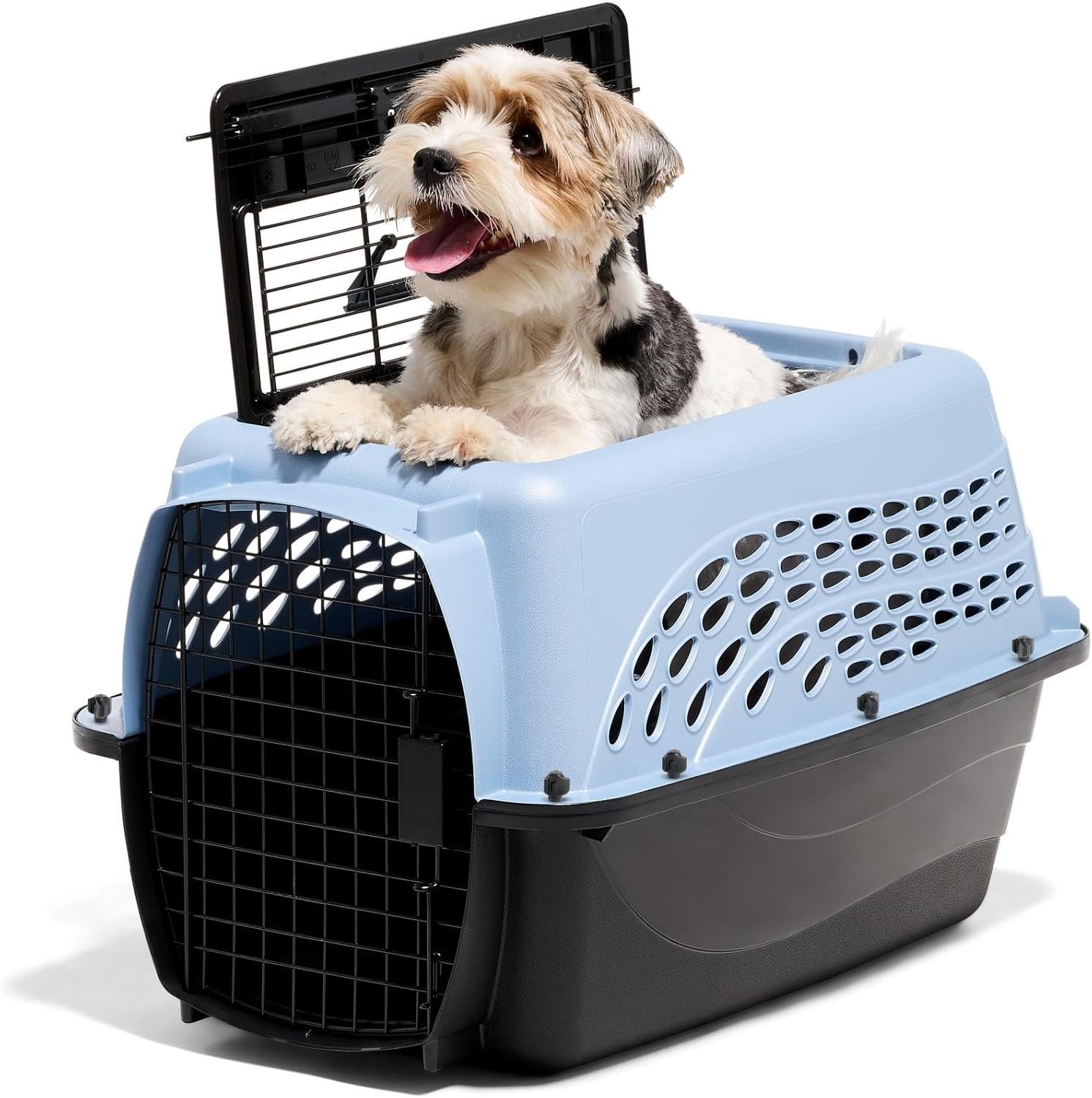 Petmate Dog Crates for Small Dogs & Cat Carriers, Two-Door Plastic Pet Kennel, Top & Front Loading, Made in USA, 24″, Blue | Plastic pet kennel made in USA, for small pups and kittens, dual entry design, great for travel and vet trips, easy access