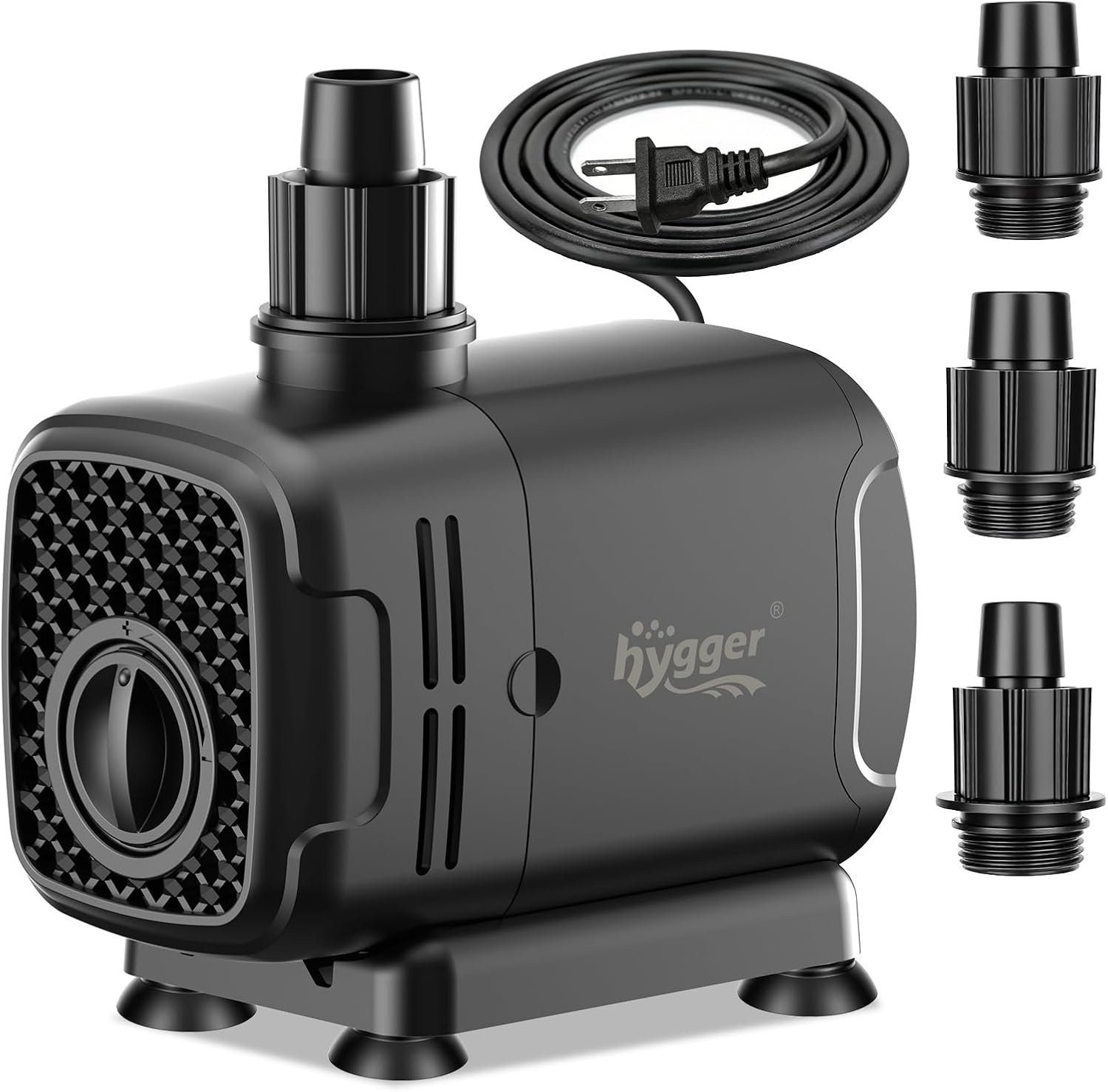 hygger 2-in-1 400GPH Submersible Pump 25W,Side and Bottom Suction Fountain Water Pump with 6.6ft High Lift,Quick Water Change with 4 Interchangeable Nozzles for Aquarium, Fish Tank, Hydroponics,Pond