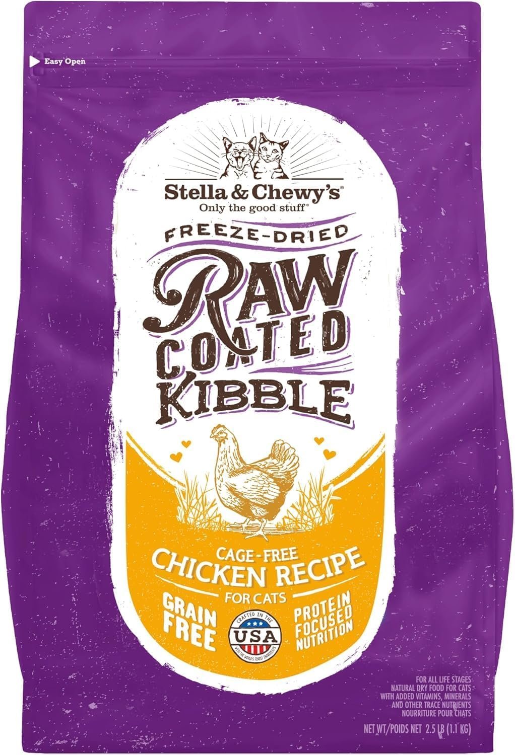 Stella & Chewy’s Raw Coated Cat Food – High Protein, Grain-Free Kibble with Cage-Free Chicken – Premium Digestive Support with Probiotics – Natural Small Kibble – Perfect For Picky Eaters – 2.5lb Bag