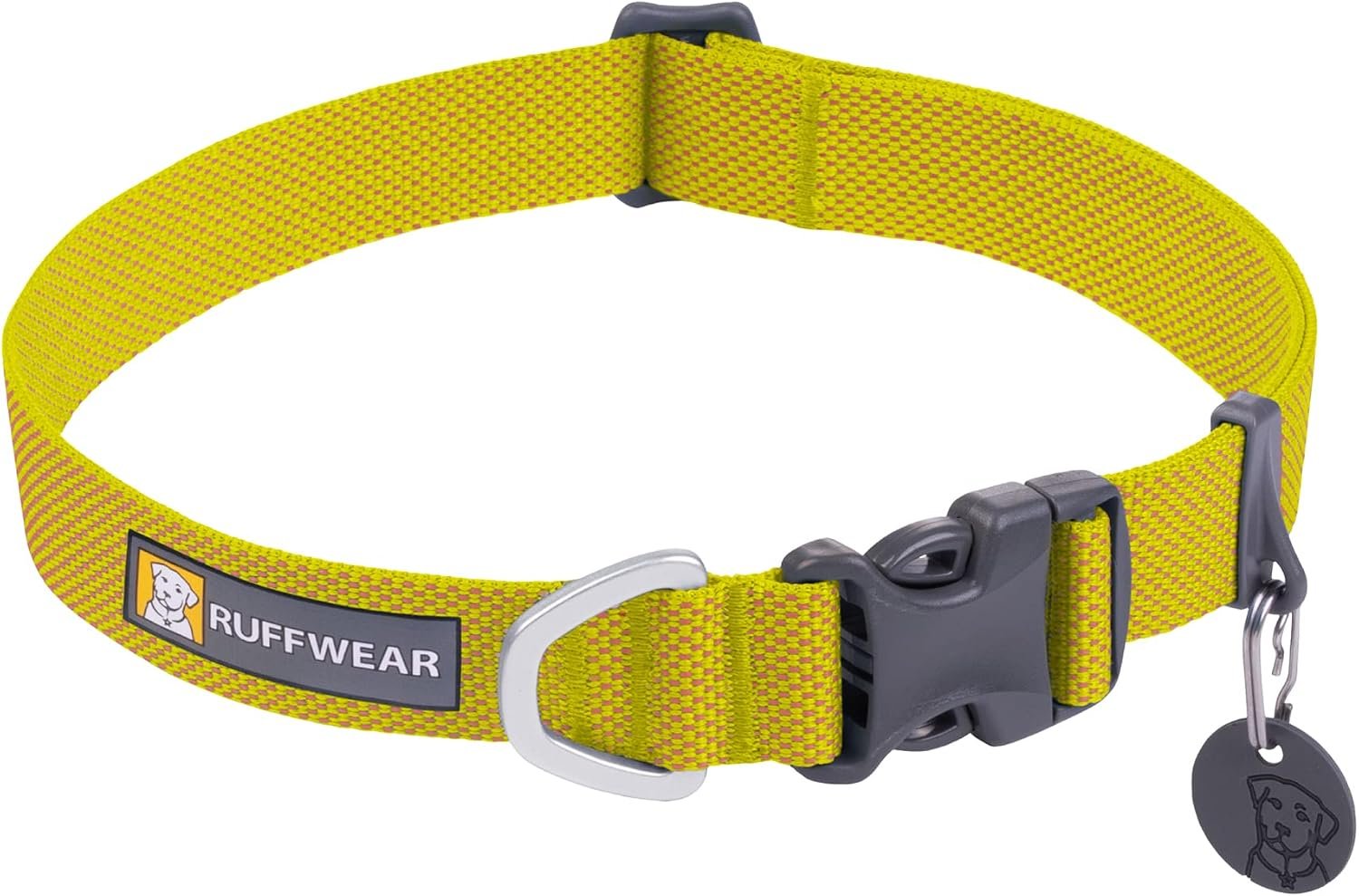 Ruffwear, Hi & Light Dog Collar, Ultralight Quick Release Buckle, Adjustable Trail Running Polyester Collar with Silent ID Attachment, Lichen Green, 11″-14″
