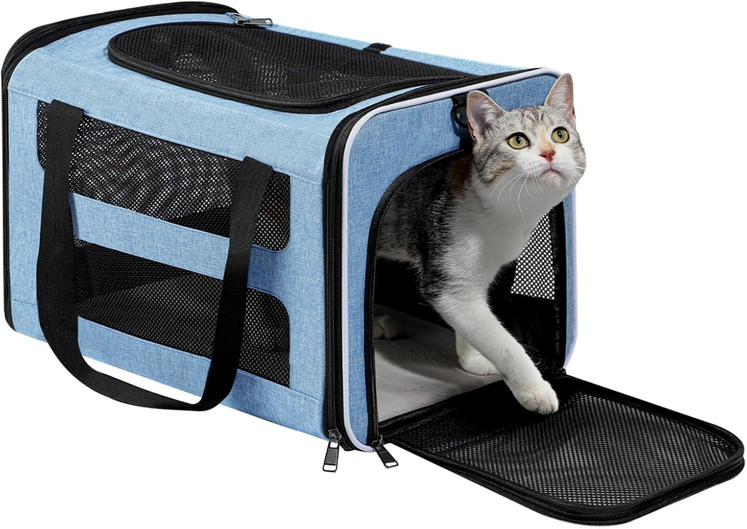 Cat Carrier Soft-Sided Travel Bag for Medium to Large Cat Over 15lbs | Small Puppy Dog Carry Crate 12 Pounds, Top Entry, Breathable Mesh, Pet Kitten Rabbit Cage Bag Transport Kennel Collapsible