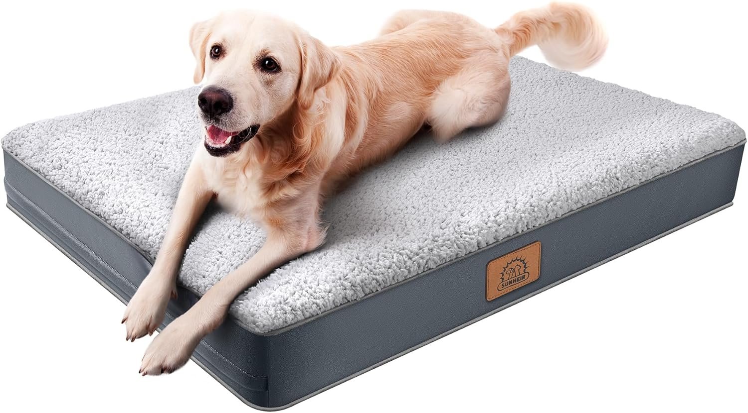 Sunheir Washable Orthopedic Large Dog Bed, Big Waterproof Dog Crate Bed | Removable Cover, Egg Crate Foam Support, Easy-Clean, Anti-Slip Bottom, Machine Washable Soft Pet Bed Mat for Crate, Grey