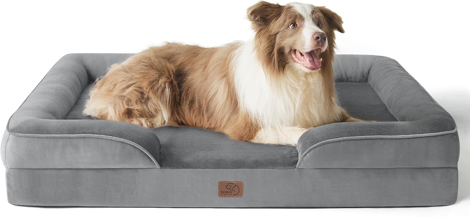 Bedsure Orthopedic Dog Beds Large Sized Dog with Removable Washable Cover | 38″ Big Comfy Dog Couch Sofa Waterproof, Cozy Bolster Sides, Nonslip Bottom, Pet Bed for Cats and Senior Dogs, Grey