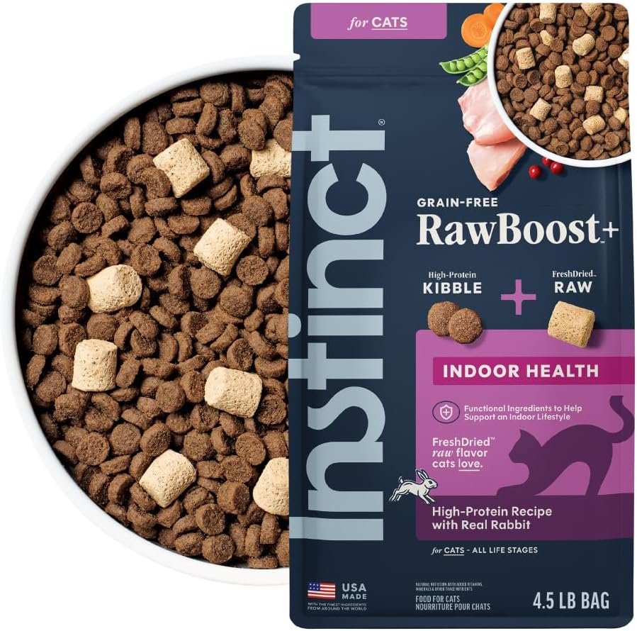 Instinct Raw Boost Indoor Health, Natural Dry Cat Food with Freeze Dried Pieces, Grain Free Recipe – Real Rabbit, 4.5 lb. Bag | High-protein kibble with FreshDried raw bites, highly digestible rabbit, prebiotics and fewer calories for indoor cats