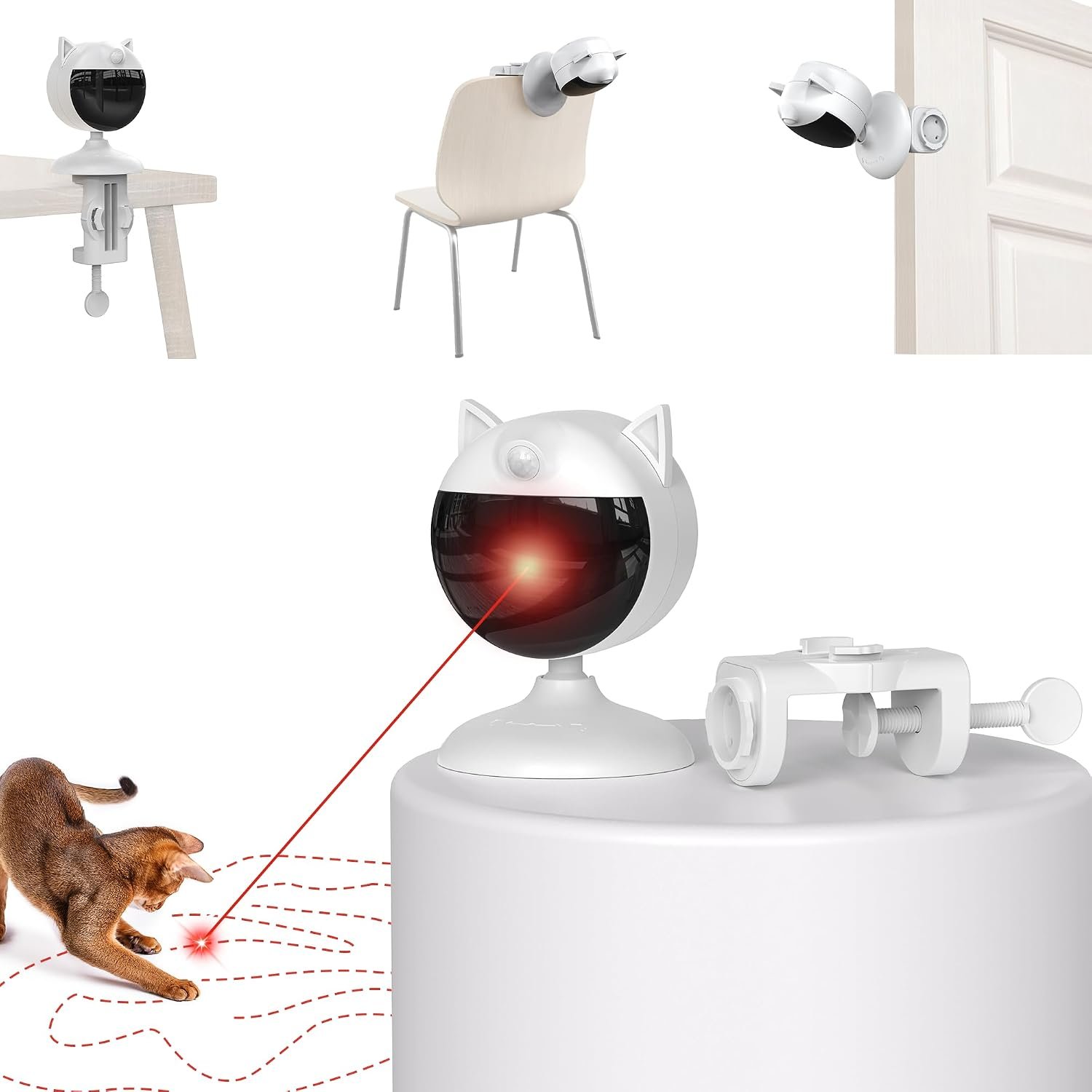 Potaroma Smart Sensor Cat Laser Toys Interactive, Motion Activated Truly Random Trjajectory, Clamp Design, Automatic Chargeable Kitten Toy Indoor Exercise, Cream White | Motion Activated Truly Random Trjajectory, Clamp Design, Automatic Chargeable Kitten Toy Indoor Exercise, Cream White