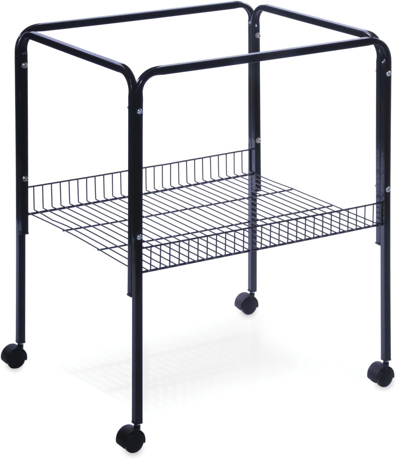 Prevue Pet Products Bird Cage Stand with Shelf – Small Metal Cage Stand with Rolling Wheels, Bird Stands for Inside, Mid‑Height Shelf for Cage Accessories, Toys, and Storage – Black